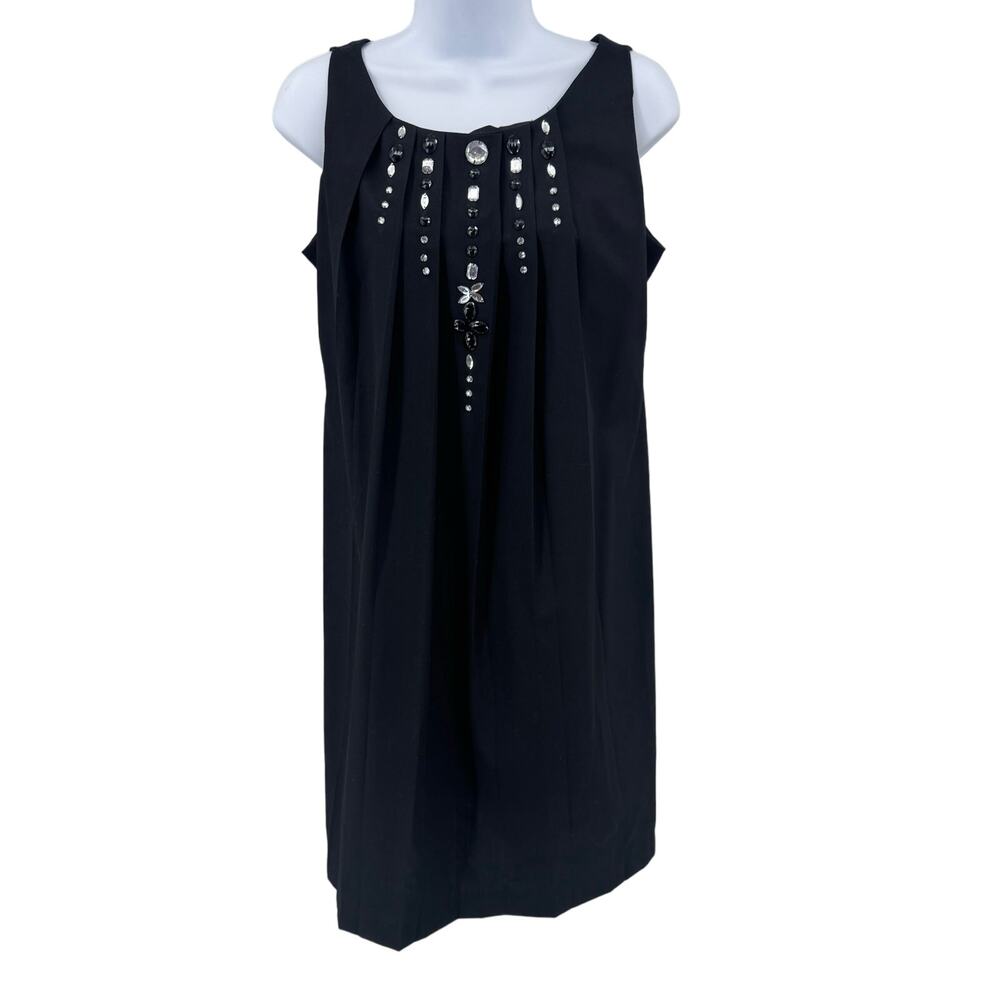 Krafty Black Jeweled Pleated Mini Dress Womens S Sleeveless Embellished Beaded